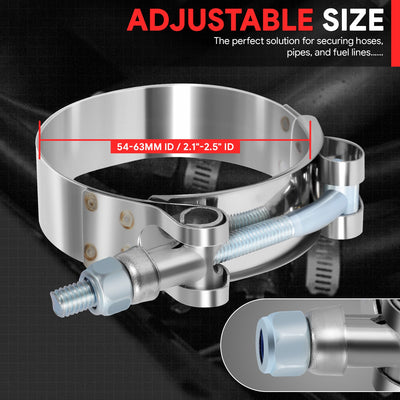 4Pcs 2 in. ID Hose T-Bolt Clamps <br> 2.1 -2.5 in. Adjustable ID