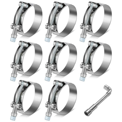 8Pcs 2 in. ID Hose T-Bolt Clamps w/L-Wrench <br> 2.1 -2.5 in. Adjustable ID