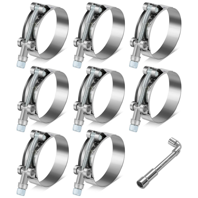 8Pcs 2 in. ID Hose T-Bolt Clamps w/L-Wrench <br> 2.1 -2.5 in. Adjustable ID