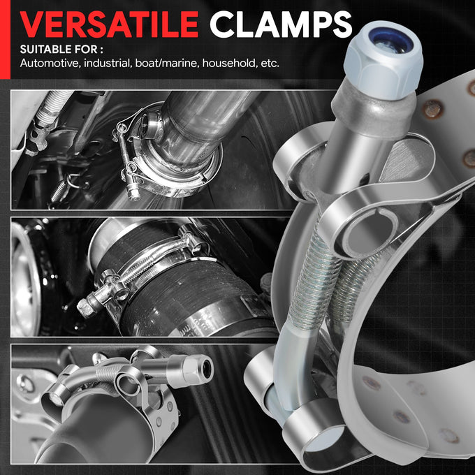 4Pcs 2.25 in. ID Hose T-Bolt Clamps <br> 2.45 -2.75 in. Adjustable ID