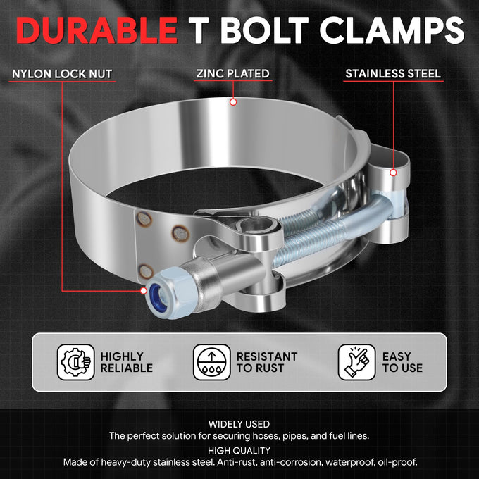 8Pcs 2.25 in. ID Hose T-Bolt Clamps w/L-Wrench <br> 2.45 -2.75 in. Adjustable ID