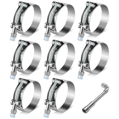8Pcs 2.25 in. ID Hose T-Bolt Clamps w/L-Wrench <br> 2.45 -2.75 in. Adjustable ID