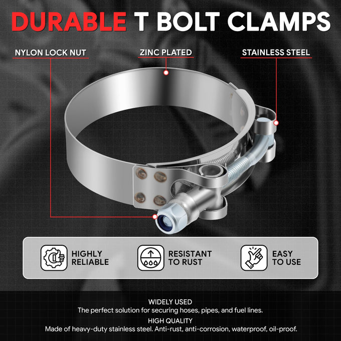 8Pcs 2.5 in. ID Hose T-Bolt Clamps w/L-Wrench <br> 2.6 -3 in. Adjustable ID