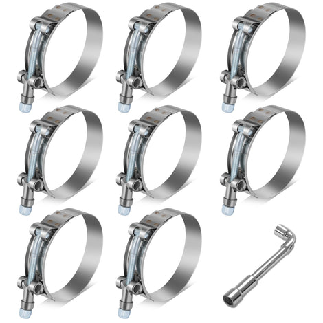 8Pcs 2.5 in. ID Hose T-Bolt Clamps w/L-Wrench <br> 2.6 -3 in. Adjustable ID