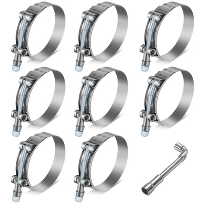 8Pcs 2.5 in. ID Hose T-Bolt Clamps w/L-Wrench <br> 2.6 -3 in. Adjustable ID