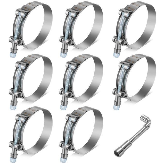 8Pcs 2.5 in. ID Hose T-Bolt Clamps w/L-Wrench <br> 2.6 -3 in. Adjustable ID
