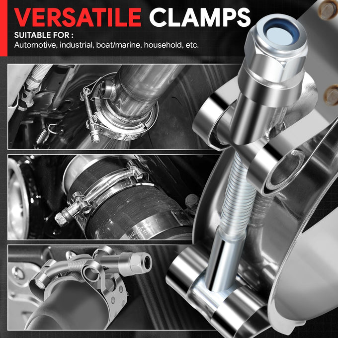 4Pcs 3 in. OD Hose T-Bolt Clamps <br>66mm-76mm / 2.6-3 in. Adjustable ID