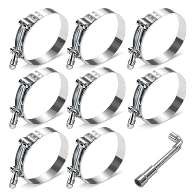 8Pcs 3 in. OD Hose T-Bolt Clamps <br>66mm-76mm / 2.6-3 in. Adjustable ID