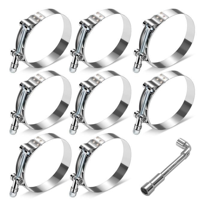 8Pcs 3 in. OD Hose T-Bolt Clamps <br>66mm-76mm / 2.6-3 in. Adjustable ID