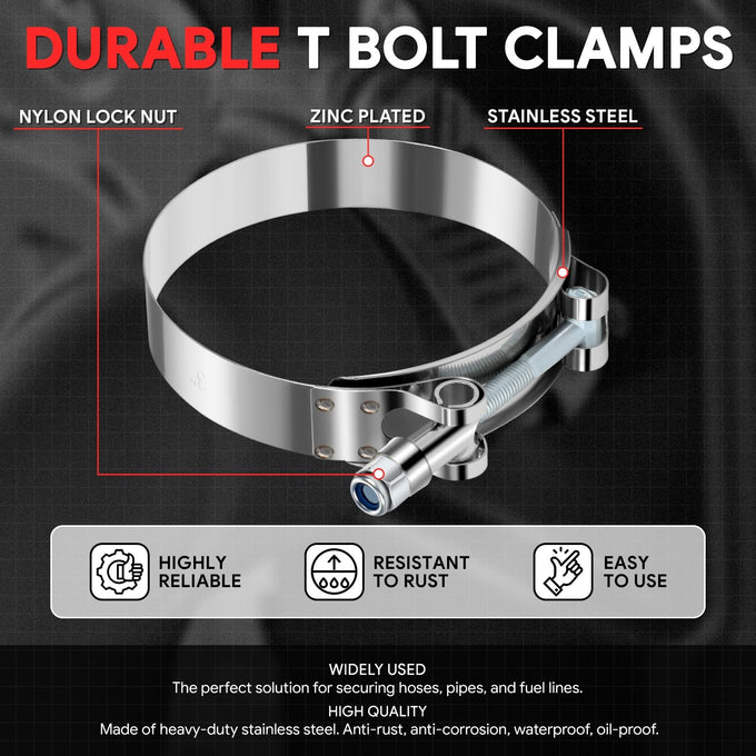 8Pcs 3 in. OD Hose T-Bolt Clamps <br>66mm-76mm / 2.6-3 in. Adjustable ID