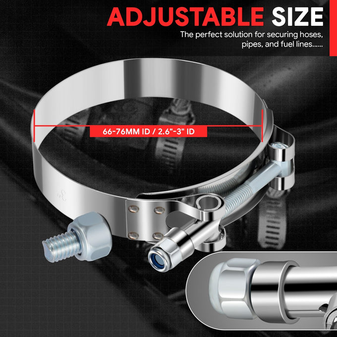 8Pcs 3 in. OD Hose T-Bolt Clamps <br>66mm-76mm / 2.6-3 in. Adjustable ID