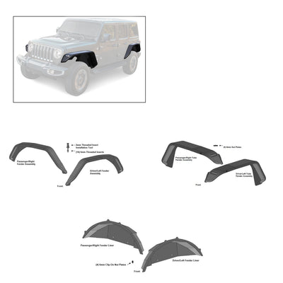 Full Set Tubular& Inner Fender Flares Liners <br>18-23 Jeep Wrangler