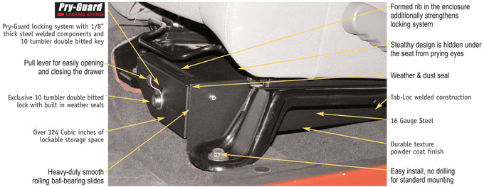 Front Driver Side Underseat Drawer <br>07-18 Jeep Wrangler JK (Standard Key)