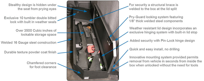 Rear Underseat Lockbox <br>07-19 Silverado Sierra 1500, 2500HD 3500HD