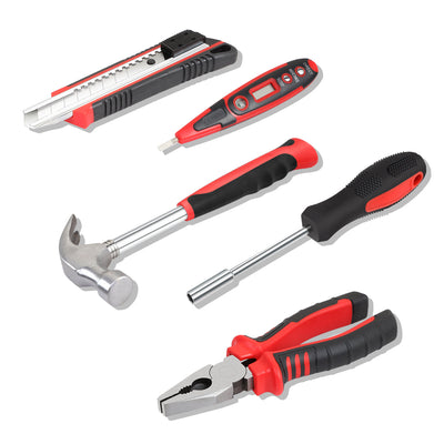 46 Pieces Household Hand Tool Kit with Toolbox (Red)
