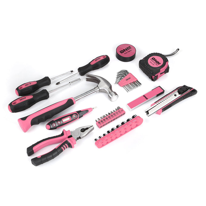 46 Pieces Household Hand Tool Kit with Toolbox (Pink)