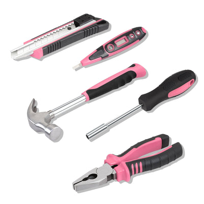 46 Pieces Household Hand Tool Kit with Toolbox (Pink)