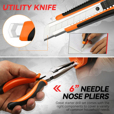 27 Pieces Household Hand Tool Kit with Toolbox (Orange)