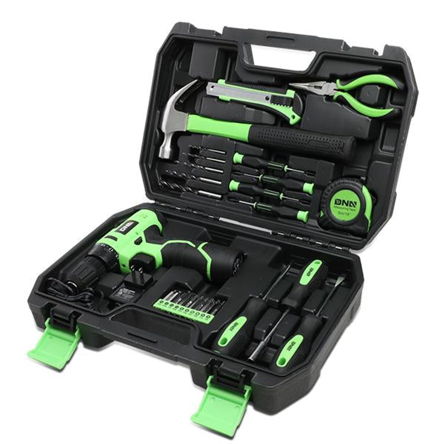 27 Pieces Household Hand Tool Kit with Toolbox (Green)