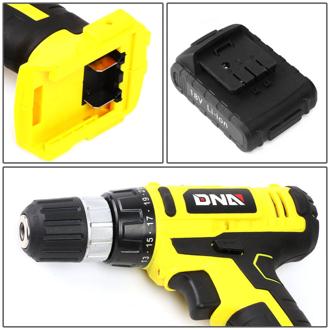 46 Pieces Household Hand Tool Kit with Cordless Drill + Portable Toolbox (Yellow)