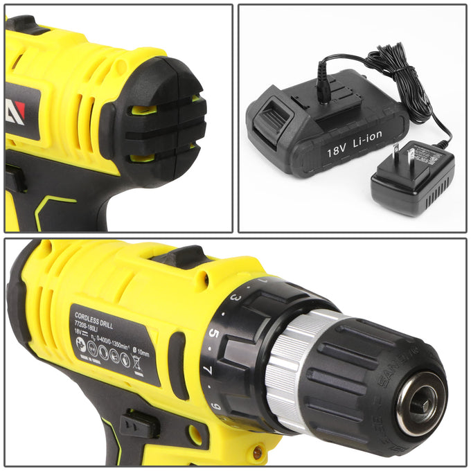 46 Pieces Household Hand Tool Kit with Cordless Drill + Portable Toolbox (Yellow)