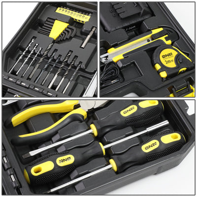 46 Pieces Household Hand Tool Kit with Cordless Drill + Portable Toolbox (Yellow)