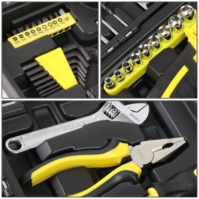 46 Pieces Household Hand Tool Kit with Cordless Drill + Portable Toolbox (Yellow)
