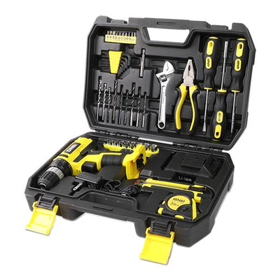 46 Pieces Household Hand Tool Kit with Cordless Drill + Portable Toolbox (Yellow)