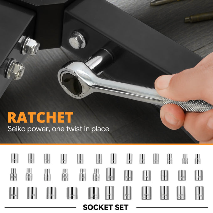 220 Pcs Mechanic Repair Tool Kit Metric Wrenchess/ Sockets/ Screwdriver Bit Set - Yellow