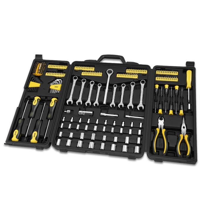 220 Pcs Mechanic Repair Tool Kit Metric Wrenchess/ Sockets/ Screwdriver Bit Set - Yellow