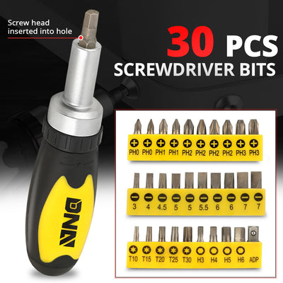 64 Pcs Hand Tool Kit - Adjustable Wrench Bit Screwdriver 11 in. Flexible Extension (Yellow)