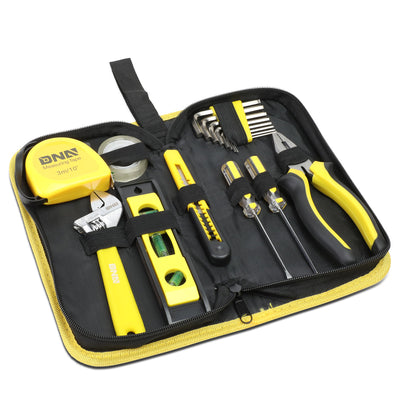 16 Pcs Hand Tool Kit - Plier Adjustable Wrench Magnetic Level Tape Measure (Yellow)