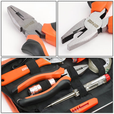 18 Pcs Hand Tool Kit - Plier Adjustable Wrench Tape Measure LED Flash Light (Orange)