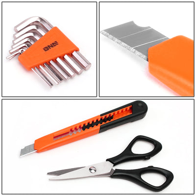 18 Pcs Hand Tool Kit - Plier Adjustable Wrench Tape Measure LED Flash Light (Orange)