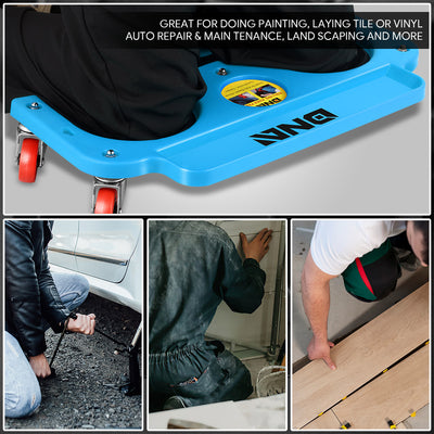 Padded Rolling Knee Creeper Pad w/Tool Tray + 5 Swivel Castor Wheels (Blue)