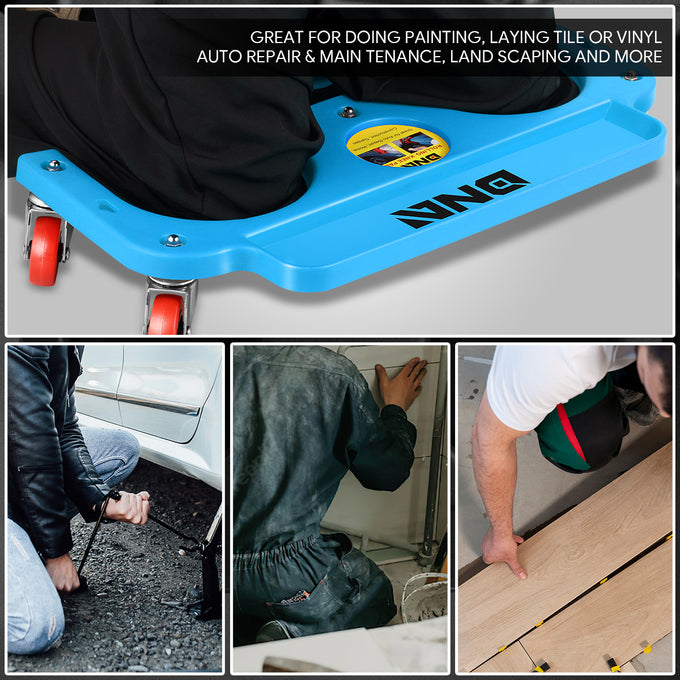 Padded Rolling Knee Creeper Pad w/Tool Tray + 5 Swivel Castor Wheels (Blue)