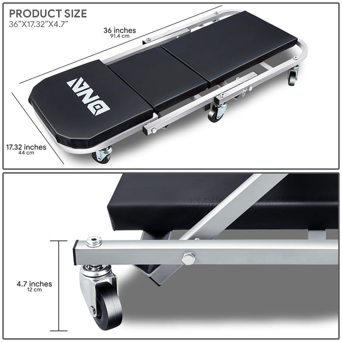 36 in. 2-in-1 Z Folding Rolling Creeper <br> Overall Dimensions: 36 in. x 17in. x 5 in.
