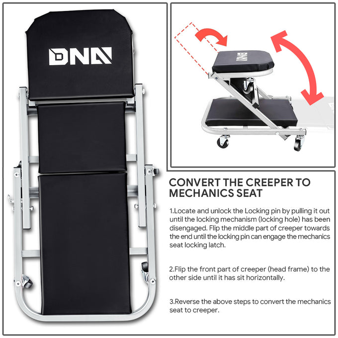 36 in. 2-in-1 Z Folding Rolling Creeper <br> Overall Dimensions: 36 in. x 17in. x 5 in.