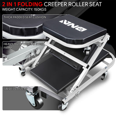 40 in. 2-in-1 Folding Rolling Creeper <br> Overall Dimensions(in.): 40 L X 17.32 W X 4.72 H
