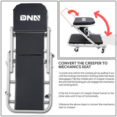40 in. 2-in-1 Folding Rolling Creeper <br> Overall Dimensions(in.): 40 L X 17.32 W X 4.72 H
