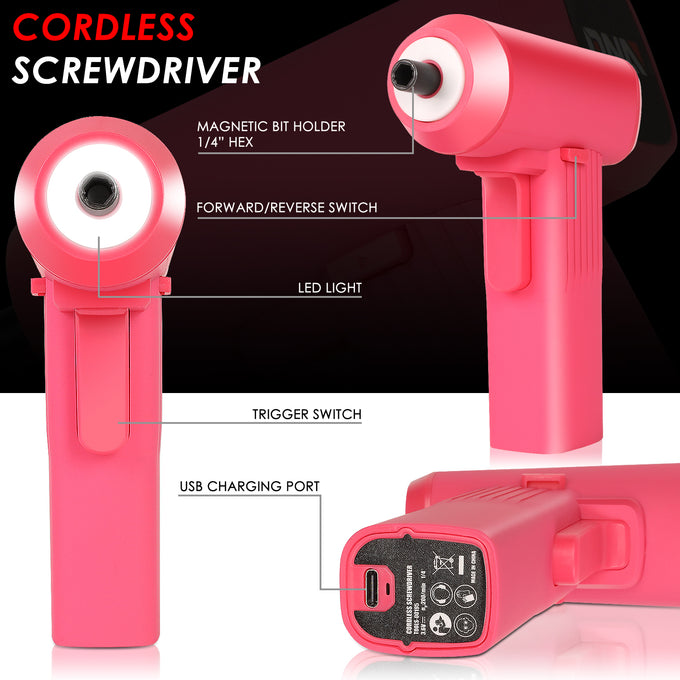 LED Electric Wireless Cordless Screwdriver w/32Pcs Driver Bits+Carrying Case [A Variety of Color Options]