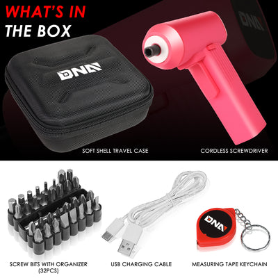 LED Electric Wireless Cordless Screwdriver w/32Pcs Driver Bits+Carrying Case [A Variety of Color Options]
