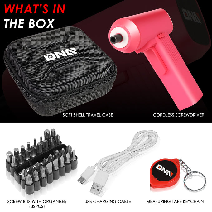 LED Electric Wireless Cordless Screwdriver w/32Pcs Driver Bits+Carrying Case [A Variety of Color Options]