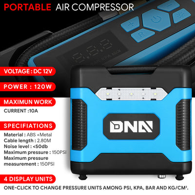 DC-12V 150 PSI Digital Air Compressor/Tire Inflator with LED (Blue)