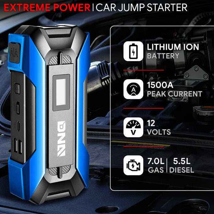 1500 Peak Amp Car Battery Jump Starter with USB Power Bank (Pink)