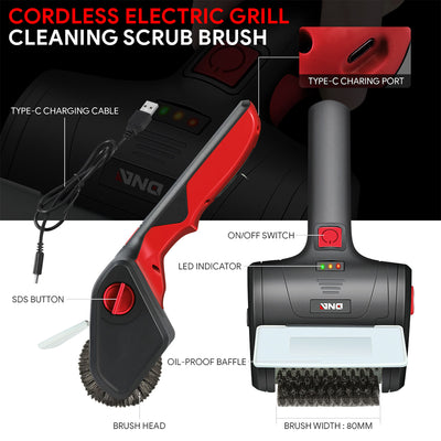Cordless Power Grill Cleaning Scrub Brush <BR> w/Type-C Cable