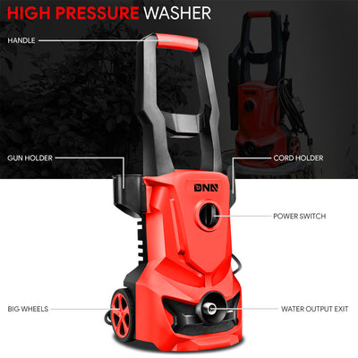 1813 PSI 1.45 GPM Electric Portable High Pressure Power Washer - 1500W (Red)