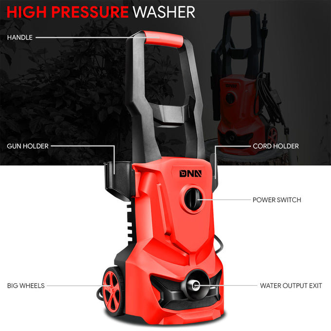 1813 PSI 1.45 GPM Electric Portable High Pressure Power Washer - 1500W (Red)