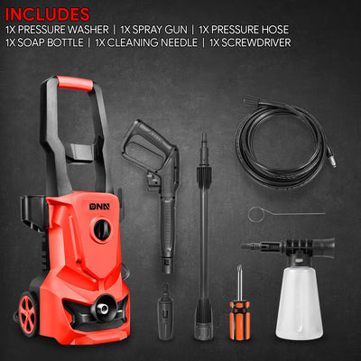 1813 PSI 1.45 GPM Electric Portable High Pressure Power Washer - 1500W (Red)