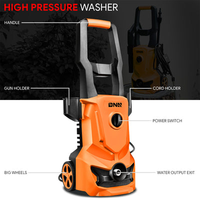 1813 PSI 1.45 GPM Electric Portable High Pressure Power Washer - 1500W (Orange)